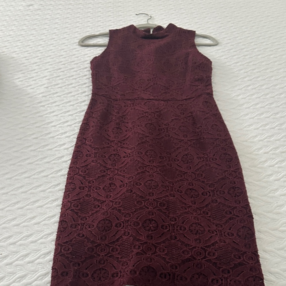 Aqua Burgundy Lace Midi Dress
